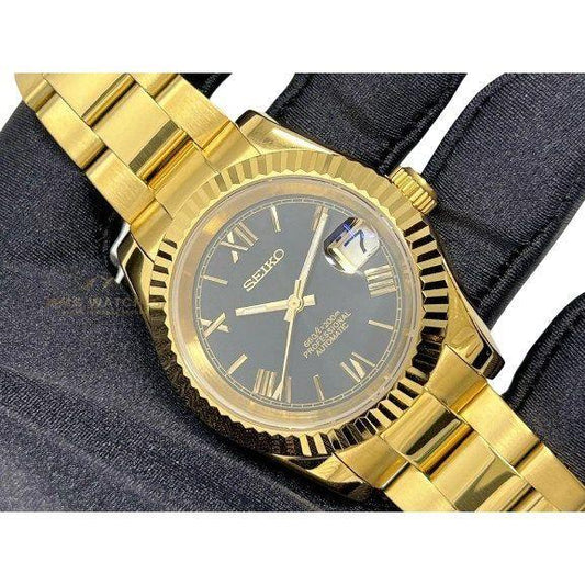 Seiko Datejust Gold Black Roman Dial Mod