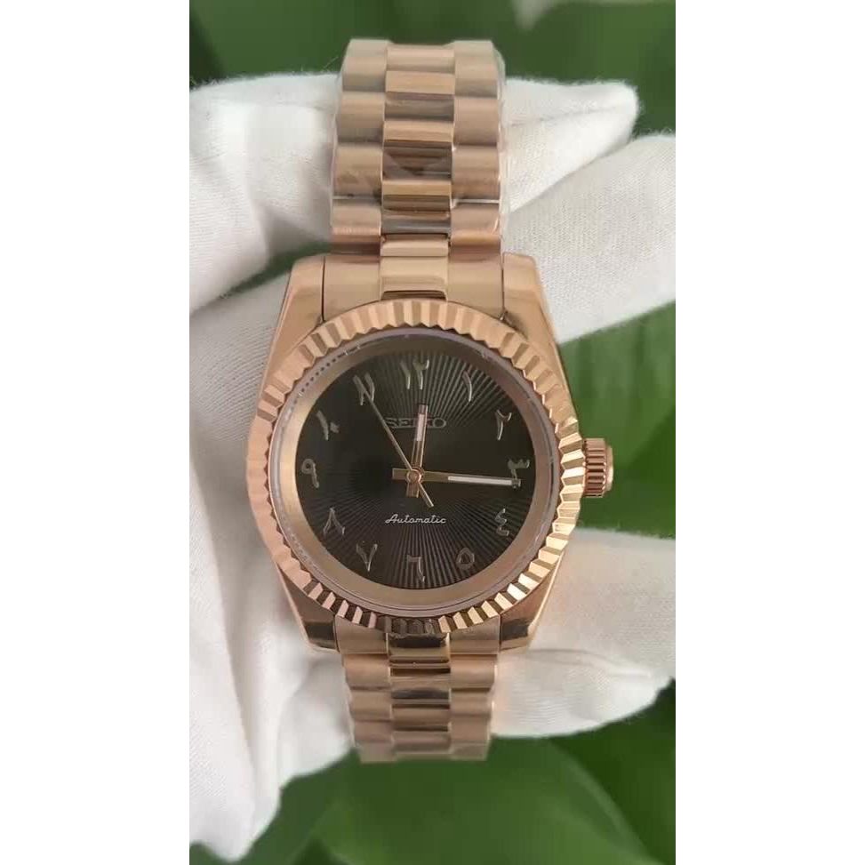 Seiko Datejust Rose Gold Black Arabic Dial Mod