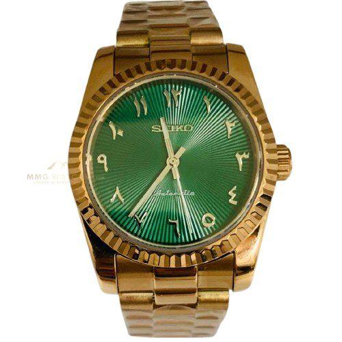 Seiko Datejust Rose Gold Green Arabic Dial Mod