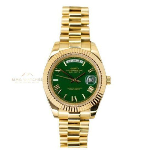 Seiko Day-Date Gold Green Roman Dial Mod